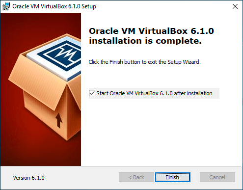 Установка завершена удачное окончание установки virtualbox