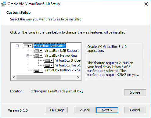 Параметры установки установка virtualbox