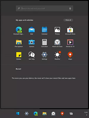Меню меню Пуск windows 10X
