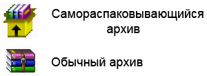 Само распоковывающийся и обычный архив Значки разных архивов