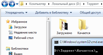 командная строка с текущей папкой